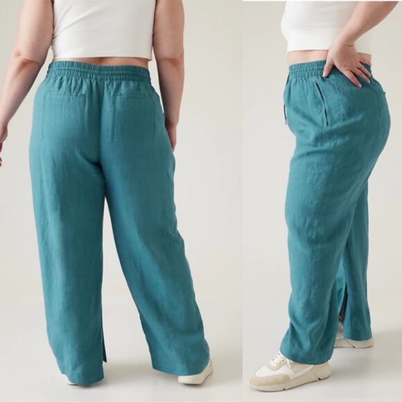 Athleta Women's Retreat Linen Comfort Slits Loungewear Wide Leg Pants Size 18 - Picture 3 of 12